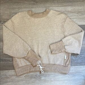 Varley Tan Crewneck Sweater with Ribbed Details